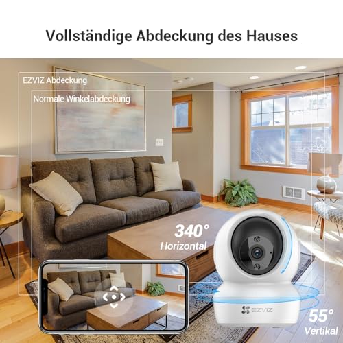 EZVIZ 1080P WLAN IP Kamera, schwenkbare Überwachungskamera Innen mit Zwei-Wege-Audio, Bewegungsverfolgung, IR Nachtsicht für Haustier, Babyphone kompatibel Alexa, 2,4 GHz WLAN, C6N 2 Set