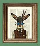 Jackrabbit Jim the Steampunk Bunny Rabbit illustration beautifully upcycled dictionary page book art print