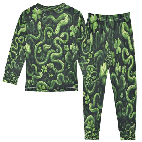 Pajama Sets Long Sleeve Green Shamrocks Snakes Pattern Soft Comfy Sleepwear 2 Piece PJS 3-8T3