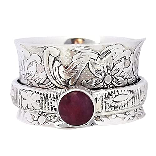 925 Sterling Silver Spin Rings for Women's, Girls, Men's, Meditation Yoga Thumb Anxiety Wide Spinner Ring for Yoga, Personalised Gift Mother's Day Gift(ruby Size 7) 925 Sterling Silver Spin Rings for Women's, Girls, Men's, Meditation Yoga Thumb Anxiety Wide Spinner Ring for Yoga, Personalised Gift Mother's Day Gift(ruby Size 7)