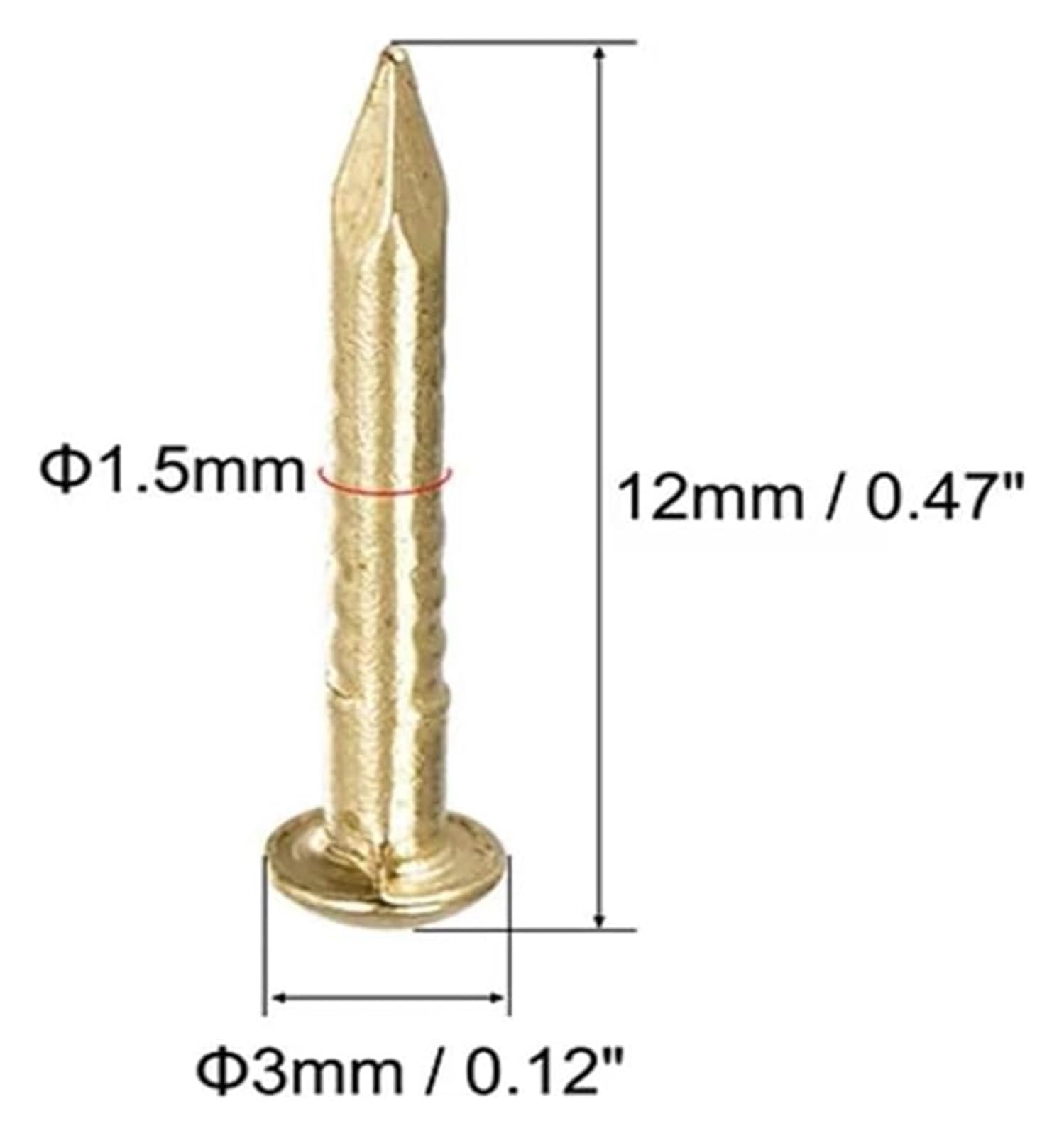 Małe gwoździe mosiężne, 100 szt. 1,5 x 12 mm Mosiężne małe miniaturowe okrągłe główki Małe gwoździe mosiężne do majsterkowania