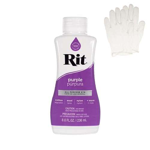 Rit Dye – Liquid Fabric Dye for Crafting, Clothing, and Décor – 8 oz. Bottle – Purple (Gloves Included) - Purple