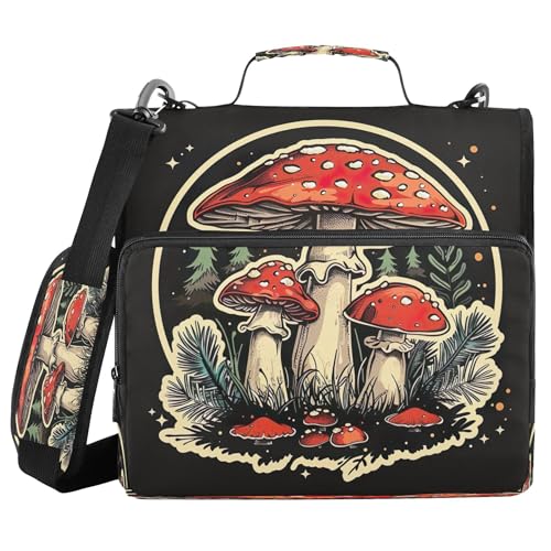 Takiito 3 Ring Zipper Binder Red Mushroom Binder Organizer Portfolio with File and Shoulder Strap & Handle Large Capacity File Folder - Image 2
