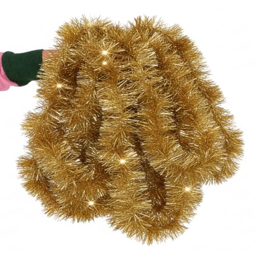 10m Gold Chunky Tinsel 10 Metres Sparkly Xmas Garland for Christmas Tree Decorations Home & Office Christmas Décor UK