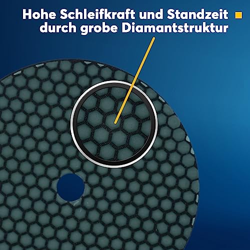 EDW Diamant-Schleifpad für Trockenschliff 100mm Körnung 100 Klettaufnahme für Naturstein Kunststein Granit Marmor Glas Keramik Fliesen