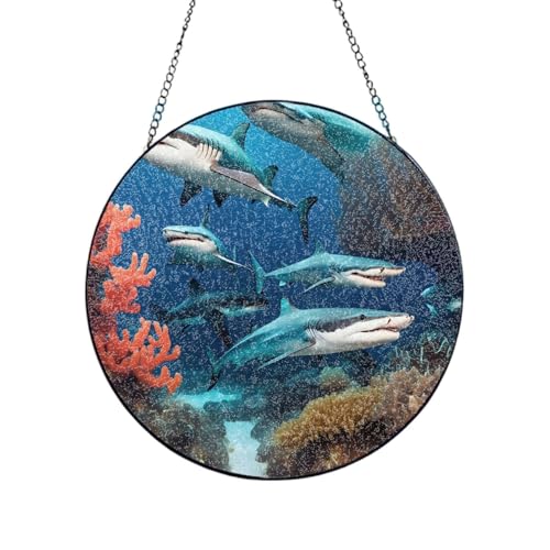 Atrapasueños de cristal estampado de tiburón submarino de 25 cm 2