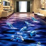 Suelo Personalizado 3D Mural Delfines Saliendo Del Agua Océano Mundo 3D Baño Sala De Estar Baldosas 3D-400X280Cm Azulejos De Suelo 3D Murales Pegatinas Cuarto De Baño Vinilo Autoadhesivo Impermeable