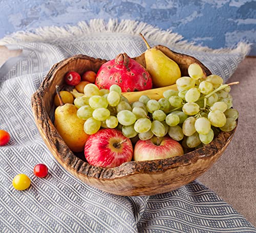 Forest Decor Olive Wood Fruit Bowls - Natural Handmade Centerpiece Bowl - Rustic Serving Bowl For Food Or Salad - Large Round Farmhouse Decorative Bowls - Dining Wooden Bowl For Home & Kitchen #TOP2