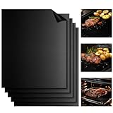 RAINFLOW Grill Mats for Outdoor Grill - Set of 5 Grilling Mats for Gas Teflon Non-Stick BBQ Accessories on Gas Charcoal and Electric 15.75 x 13 Inch, Black