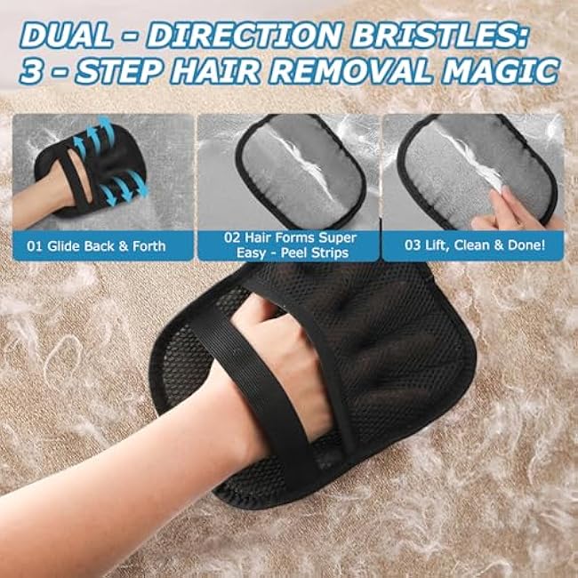 1-Pack Pet Hair Removal Glove for Dogs and Cats, Electrostatic Reusable Grooming Glove for Furniture, Couch, Carpet, Car Seat and Clothing-umXWT0Fp