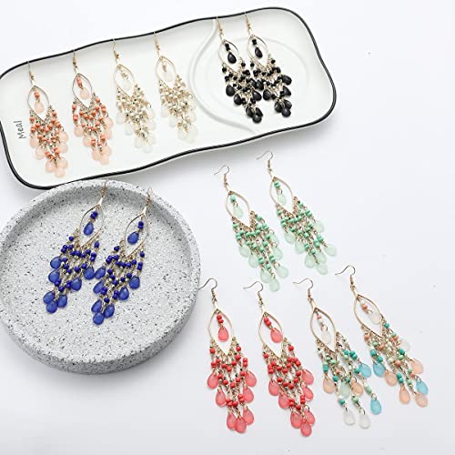 Long Beaded Tassel Earrings Bohemia Native Tassel Drop Earrings Handmade Seed Bead Tribal Dangle Earrings Boho Multicolor Crystal Beaded Tassel Earrings for Women2