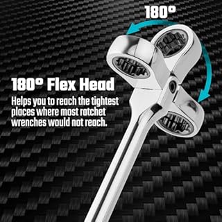 DURATECH Extra Long Flex Head Ratchet Wrench, 144-P, Double-Stacked Pawls, CR-V Steel, Only Compatible 3/8" Drive Low Profile Impact Sockets