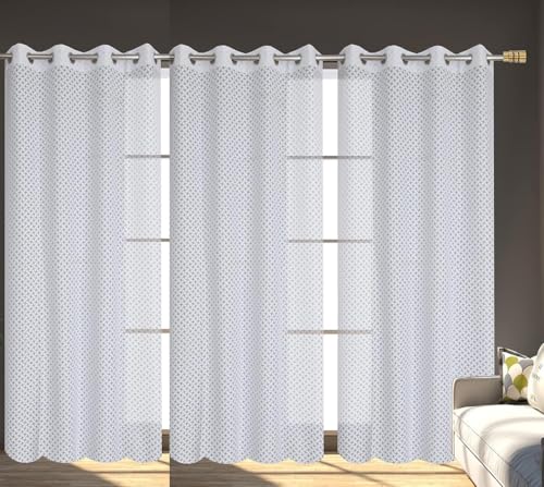Image of Sheer Net Curtains for Window Long Door 9 Feet Long Set of 2 Pcs for Living Room Pooja Room Semi Transparent Curtains, 4 Feet X 9 Feet, Pack of 2 Pcs, White Color