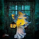 Generic Scary Hell Messenger with Lantern,Resin Sculpture Decoration Ghost Statue,Durable Witch Statues for Home Outside Yard Lawn Garden Party Halloween Decor (White-Candle light), Onesize