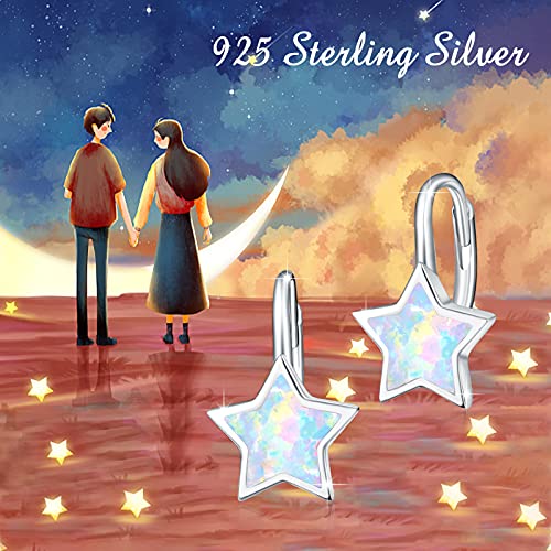 Opal Star Leverback Dangle Earrings 925 Sterling Silver Opal Star Drop Leverback Earrings Lucky Star Earrings Jewelry For Women #TOP6