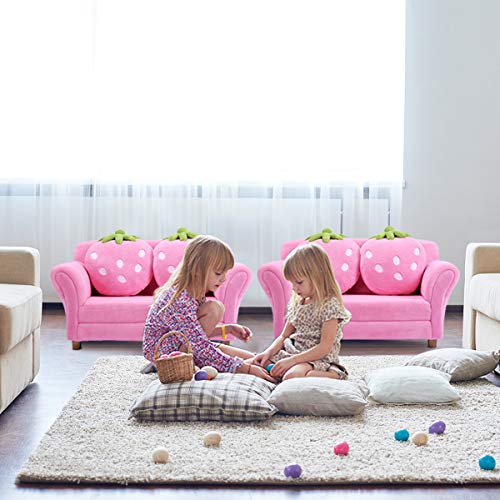 image for Costzon Kids Sofa, with 2 Cute Strawberry Pillows, Children Couch Armr