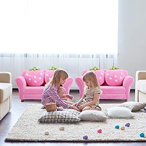 Costzon Kids Couch, Double Seat Pink Children's Sofa with 2 Strawberry Pillows, Toddler Armrest Chair for Bedroom, Living Room, Large Soft for Kids Loveseat Toy for Baby Girls Preschool Gifts Presents Costzon Kids Couch Double Seat Pink Childrens Sofa with 2 Strawberry Pillows Toddler Armrest Chair for Bedroom Living Room Large Soft for Kids Loveseat Toy for Baby Girls Preschool Gifts Presents