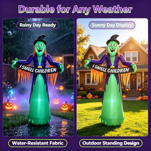 Image of 8FT Halloween Inflatable Witch Decorations for Outdoor Yard with LED Lights
