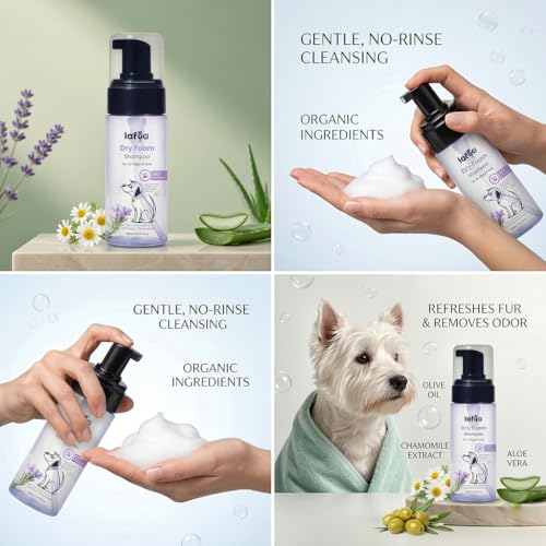 Image of Waterless Dry Shampoo for Dogs & Cats - 150 ML | No Rinse Foam | Cleansing, Conditioning, Detangling & Odor Control | Safe for Puppies & Kittens | Anti-Itch & Anti-Hairfall Shampoo |