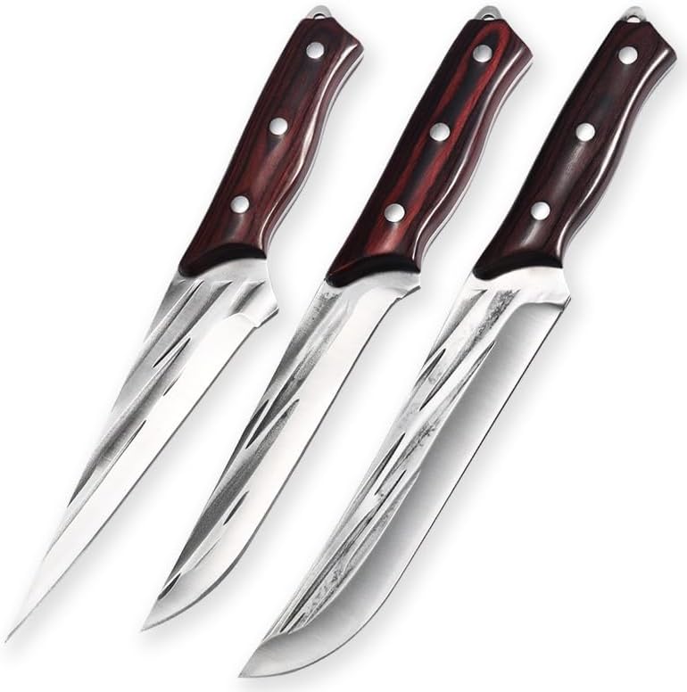 Meat Cleaver, Forged Boning Meat Knives Carving Knife Slaughter Knife Purple Wood Handle Stainless Steel Outdoor Multi-purpose Knives(Style 3 with cover)