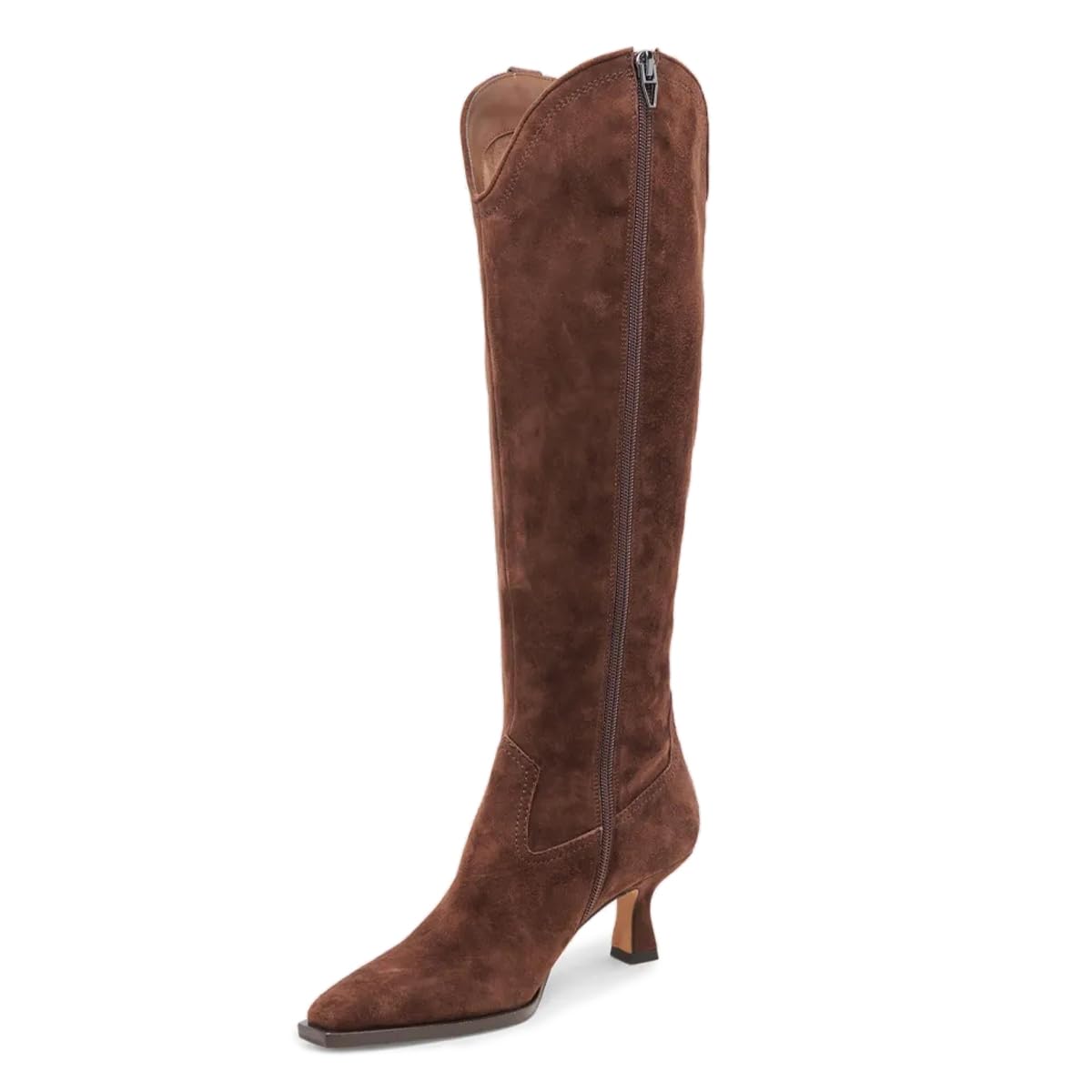 DOBOYG Knee High Boots for Women Kitten Low Heel Pointed Toe Tall Boots Suede Fall Winter Long Boots