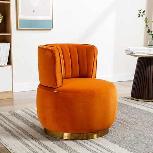 VIEKOS Moderna silla giratoria de 360° en color naranja – Acabado de terciopelo suave con respaldo cómodo – Estructura estable como silla de salón y estudio