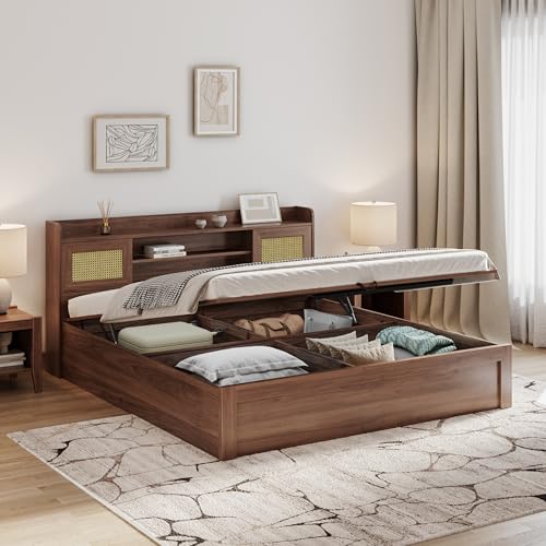 Image of Wakefit Bed | 3 Yr Warranty | King Size Bed, Comes with Hydraulic Storage, Noise-Free, Density: 680-750 kg /m, Termite & Borer Resistant, Fits Mattresses Up to 8 inches(Tesser 78x72- Columbian Walnut)