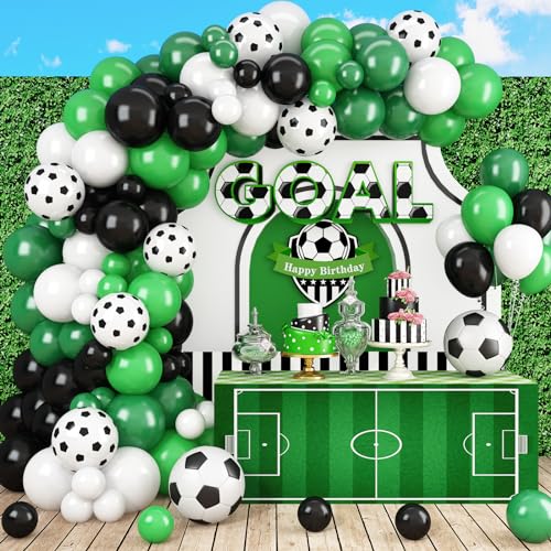 Image of Football Balloons Garland Arch Kit, Green Black Balloons Arch Kit Soccer Dark Green and Black Latex Balloons Arch for Boys Men Birthday Baby Shower Soccer Match Party Decoration