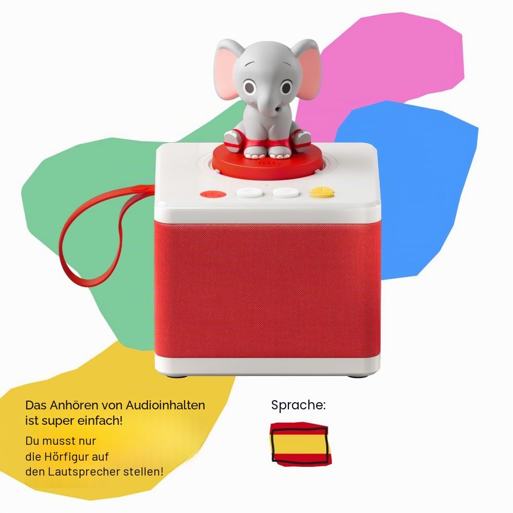 FABA - Geschichtenerzählung für Mädchen und Jungen, Lautsprecher mit dem Charakter Elefant, Lernspiel, Inhalt in Spanisch, geeignet ab 0 Jahren