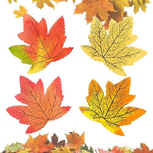 YHSWIN 200 Stück Ahornblatt, künstliche Herbst Ahornblätter, Herbstlaub Kunstblätter Herbst Dekoblätter für Thanksgiving Day, Hochzeit und Weihnachten Deko Cover