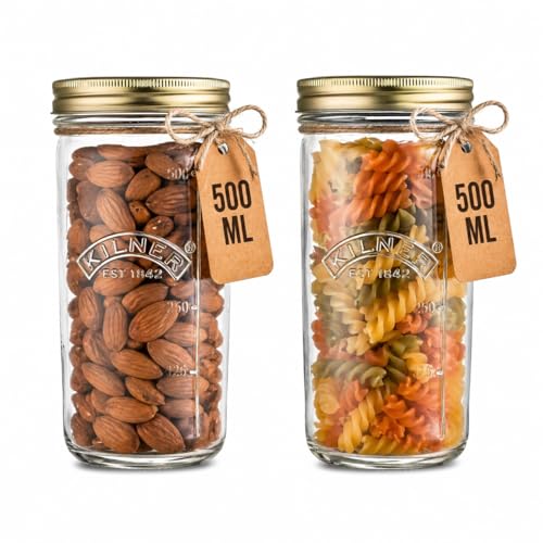 Image of Kilner Premium 2 x 500ml Wide Mouth Preserve Airtight Glass Jar | Transparent, Reusbale Kitchen Food Storage & Pickling Jar for Jams, Pickles, Herbs, Spices