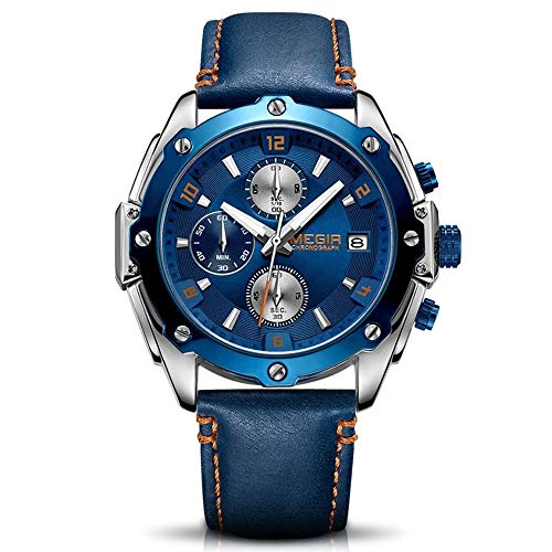 Montre LULI Chronographe Homme en cuir noir avec calendrier et aiguilles lumineuses