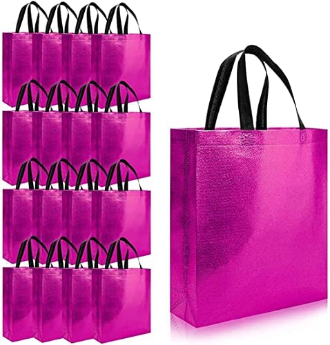 Evafly Gift Bag Medium Size Pack of 50 : L13 x W12 x D4 inch|Resuable Non-Woven Shiny Metallic Laminated|Haldi Return Gifts, Jute Bags for Return Gift,Return Gift For Birthday - Pink