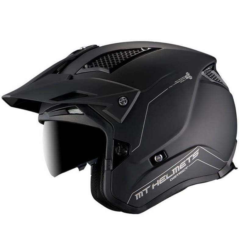 Casco MT District SV Solid Negro Mate | Casco de Moto Jet Trial | Helmets Unisex Hombre y Mujer