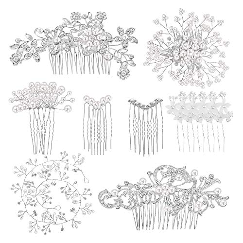 Maitys 44 Pieces Wedding Hair Accessories Faux Pearl Crystal Comb Clips U-shaped Flower Rhinestone Silver Pearl Hair Pieces for Prom Bride Bridesmaid (Classic Style)