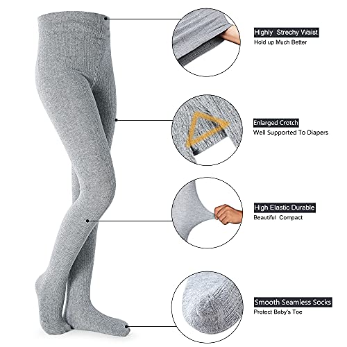 Petrass Girls Tights Toddler Cable Knit Cotton Footed Seamless Dance Ballet Baby Girls' Leggings 3 Pack Black/Ivory/Grey 5-6Y #TOP2