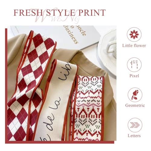 5Pcs Scarves for Women Lightweight Multifunctional Purse Scarf for Handbags Satin Scarf Fashion Accessories Gifts 35X2.7Inch2