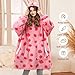 BINSUNS Oversized Wearable Hoodie Blanket, Soft Fuzzy Microfiber & Sherpa Wearable Blanket Sweater with Giant Pocket - One Size Fits All for Adult Women Men(Strawberry)