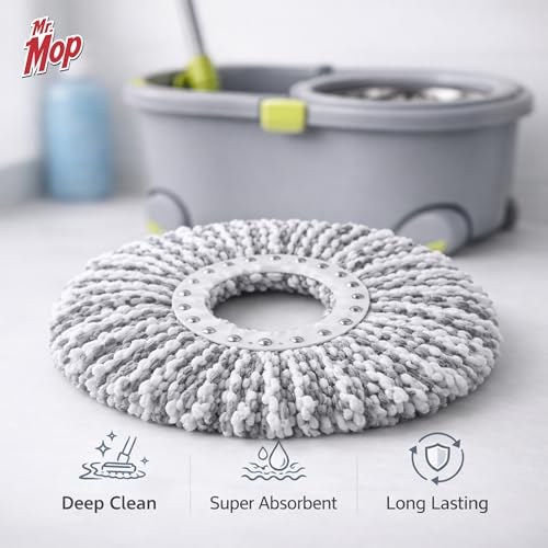 Image of 360 Rotating Magic Spin Microfiber Mop Refill for Floor Cleaning | Bucket Mop Head Replacement Accessories (Pack of 2) - Grey