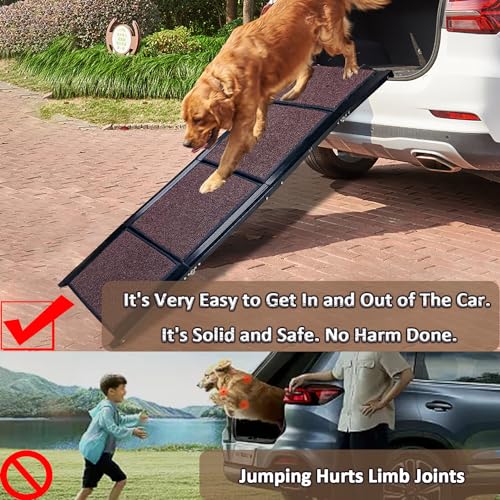 VEMJO Dog Ramp for Car SUV Truck Folding in Four-Fold Pet Ramp Dog Car Ramp Dog Stairs Cat Ramp Portable Dog Steps for Bed for Small Medium and Large Dogs Supports to 200lbs (Brown)
