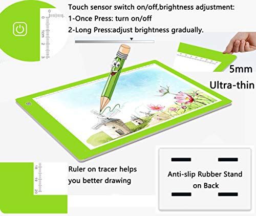 A4 Ultra-Thin Portable LED tracing Light Box Dimmable Brightness LED Art Tracing Pad for Artist Drawing Sketching Animation Stencilling and 5d Diamond Painting (Green, A4)