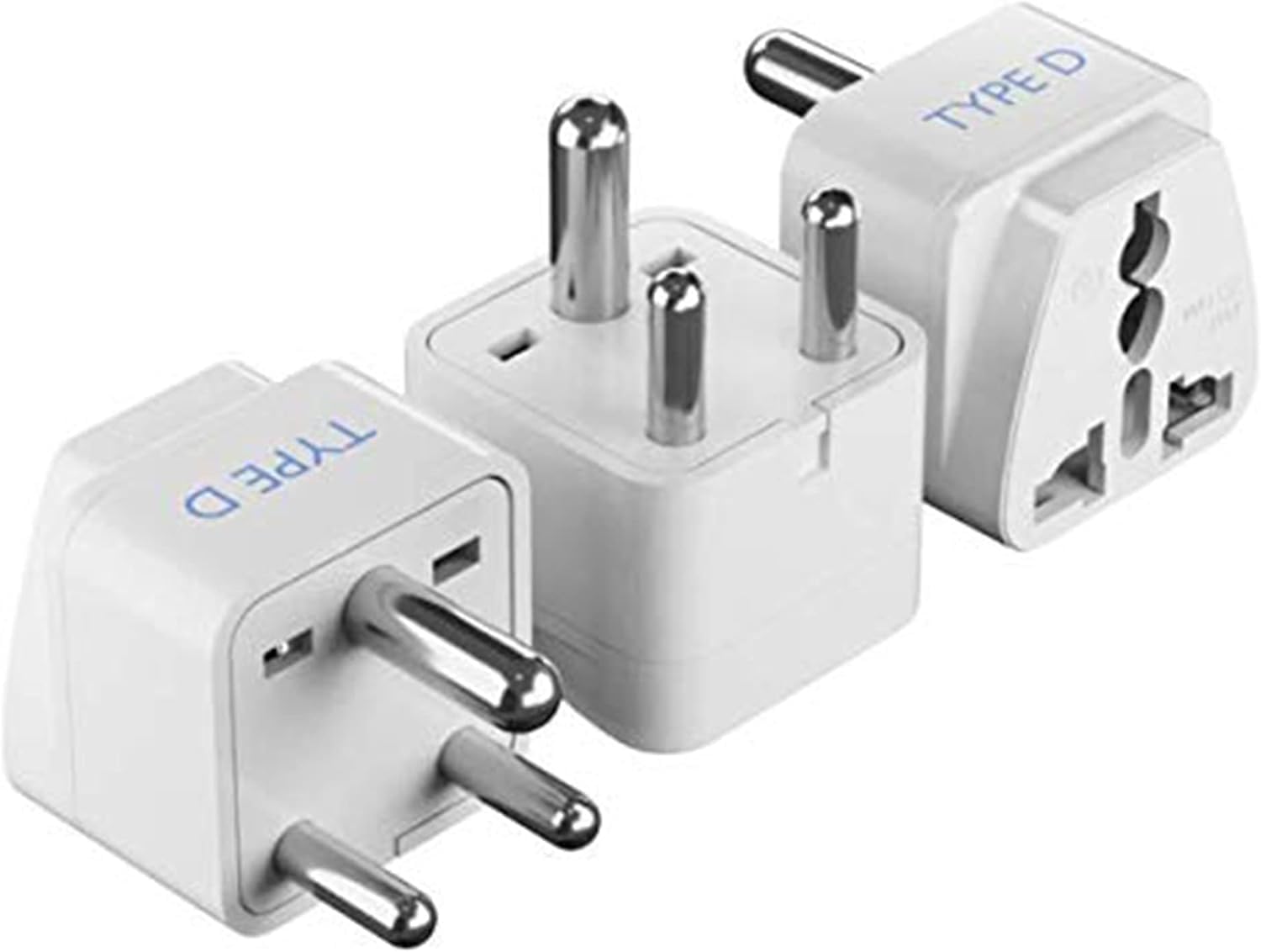 Ceptics GP-10-3pk India Travel Plug Adapter (Type D) - 3 Pack [Grounded & Universal]