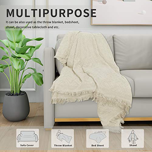 Easy-Going Geometrical Jacquard Sofa Cover, Couch Covers For Loveseat Couch, L Shape Sectional Covers For Dogs, Washable Luxury Bed Blanket, Furniture Protector For Pets(71X 118 Inch,Ivory) #TOP2