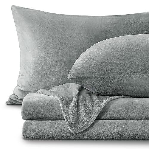 BEDELITE Flannel Sheets Queen Size Grey – Super Soft Fleece Sheets Set Fluffy Extra Plush, 4 Piece(Include Fitted Sheet, Flat Sheet, 2 Pillowcases)