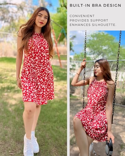 Image of ANYFITTING Summer Dress with Built in Bra Casual Beach Sundress Flowy Halter Mini Short Dresses for Women 2026