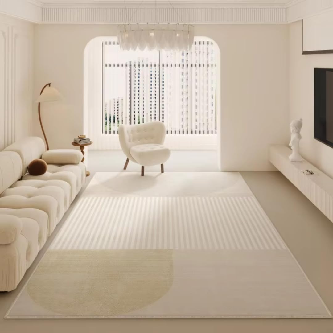 Tapis de sol en peluche crème 160x200 cm pour chambre cocooning