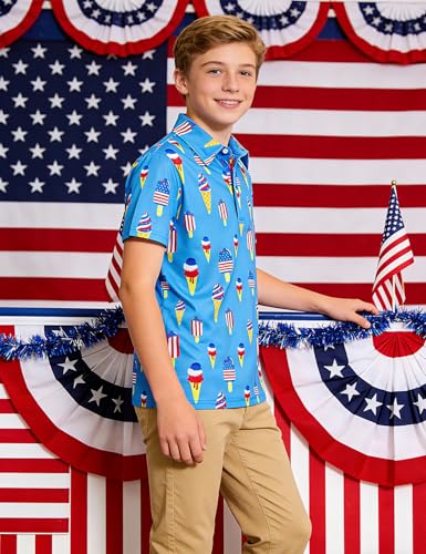 Cuddomper Boys Polo Shirt Size 13-14 4th of July Short Sleeve Golf Clothes - image 4