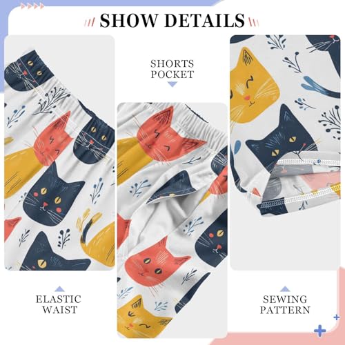 Pajama Pants Cats Pattern Cartoon Leaves PJ Bottoms Sleepwear Lounge Sleep Pant with Pockets4
