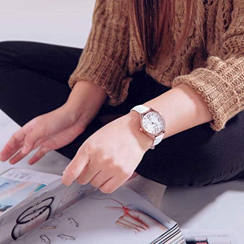 COMTEX Ladies Watches White Large Face Leather Rose Gold Tone White