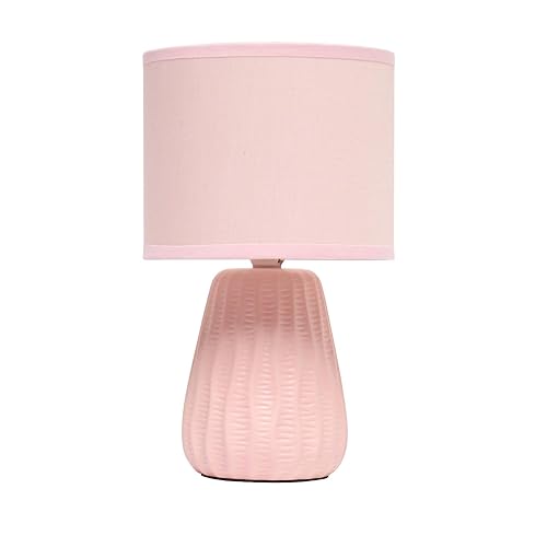 Simple Designs LT1138-LPK 11.02" Traditional Mini Modern Ceramic Texture Pastel Accent Bedside Table Desk Lamp w Matching Fabric Shade for Decor,Bedroom, Nightstand, Living Room, Entryway, Light Pink - Light Pink